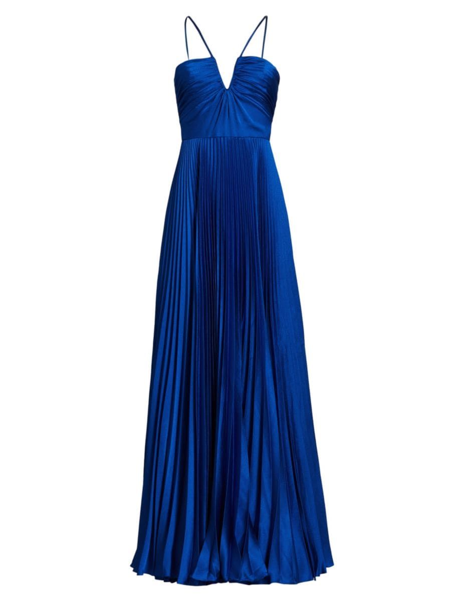 Indigo Satin Pleated Gown | Saks Fifth Avenue