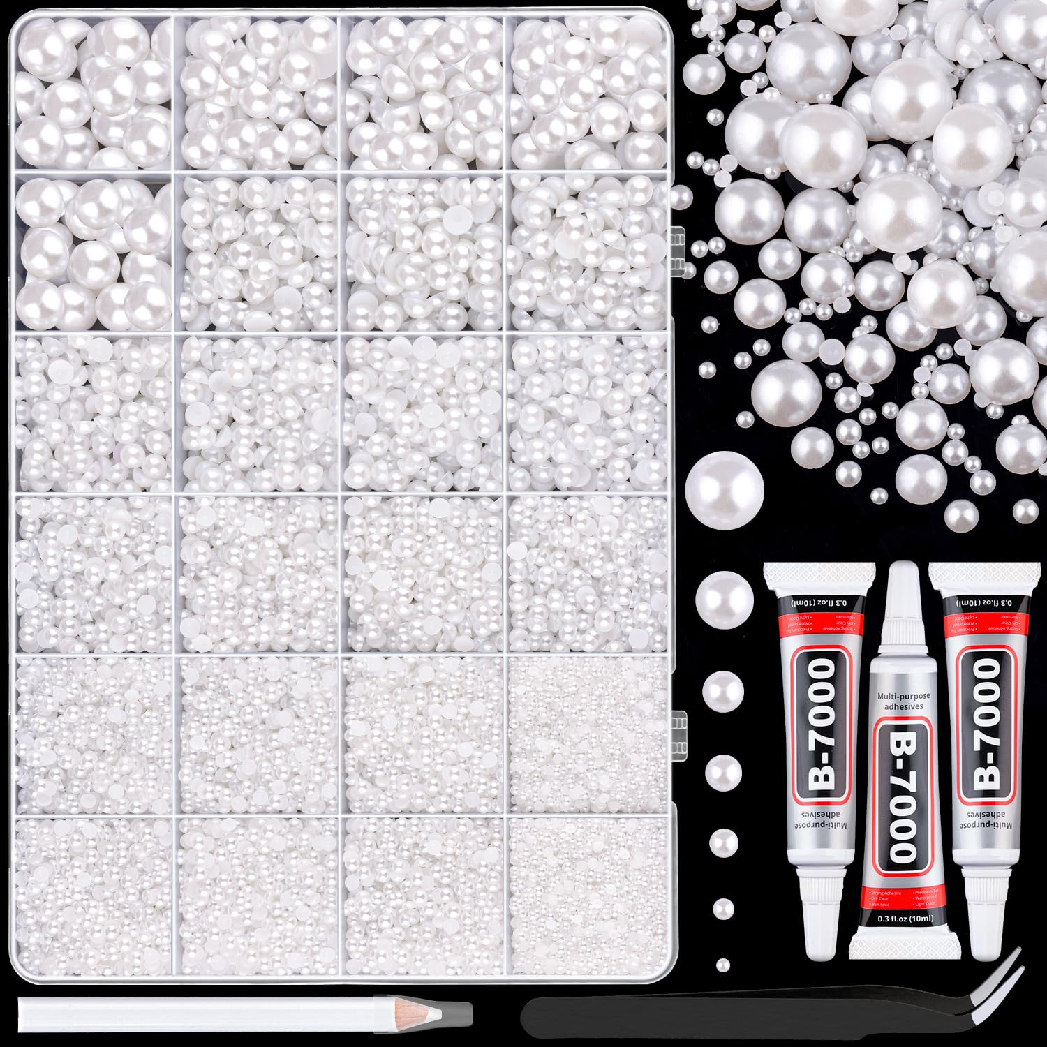 13000Pcs Flatback Pearls for Crafting (White), Assorted Size 2/3/4/5/6/8/10mm Half Pearl with 3Pc... | Amazon (US)