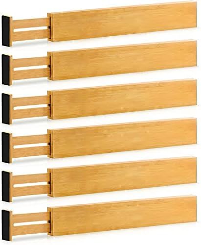 Adjustable Bamboo Drawer Divider Organizers - 6 Pack Large Expandable Drawer Organization Separators | Amazon (US)