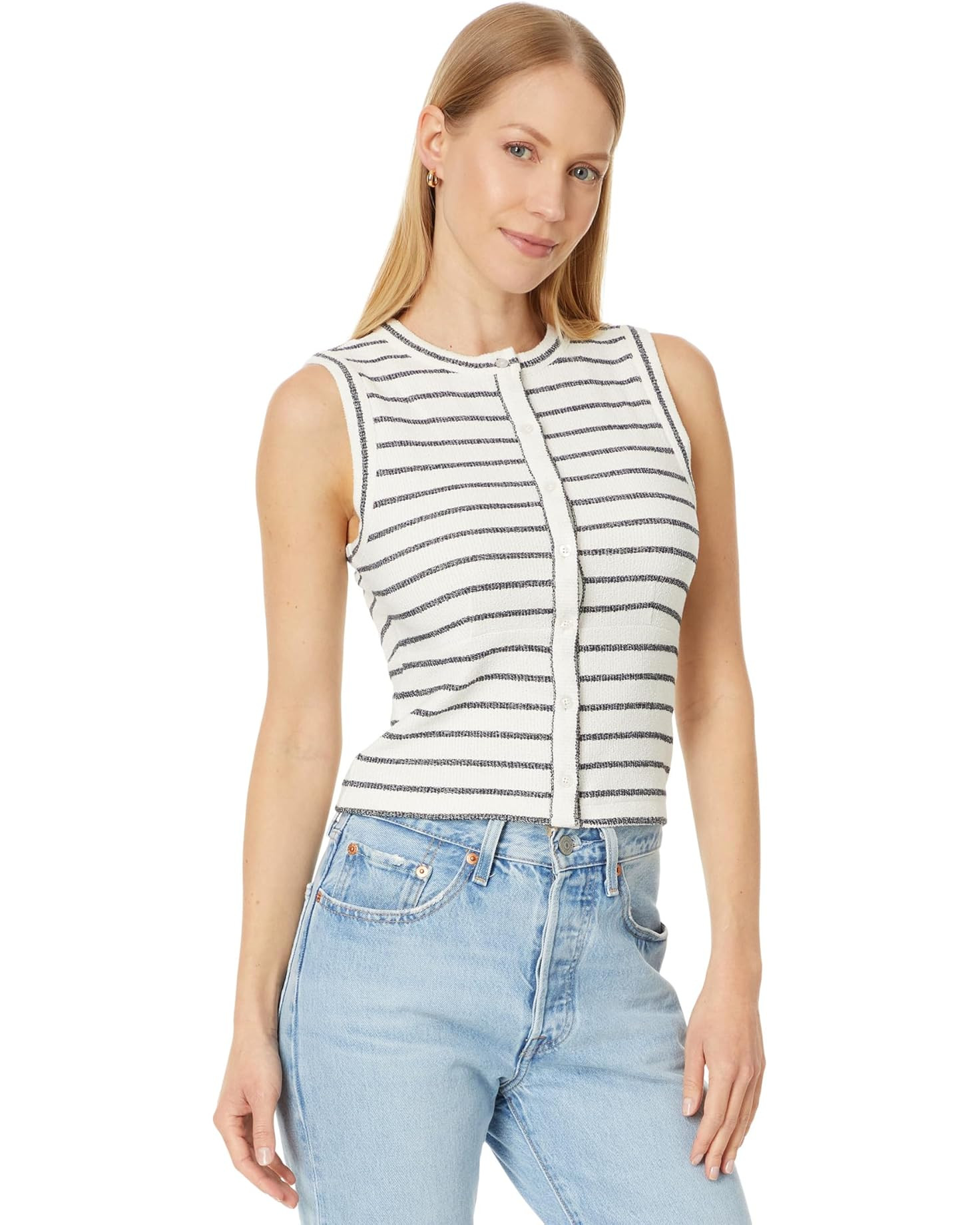 Split-Crewneck Cardigan Tank in Stripe | Zappos
