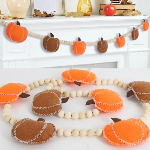 DAZONGE Fall Decor, Fall Decorations for Home, Felt Pumpkin Garland and Wood Bead for Thanksgving... | Amazon (US)