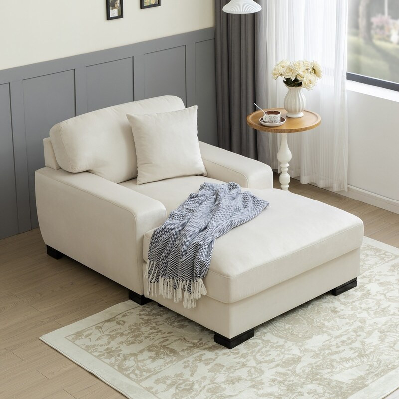 Linen Upholstered Chaise Lounge Chair,Chaise Sofa Bed in 59" Bed Bench,Beige | Bed Bath & Beyond