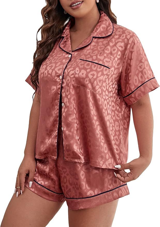 Floerns Women's Notch Collar Print Sleepwear Two Piece Pajama Set | Amazon (US)
