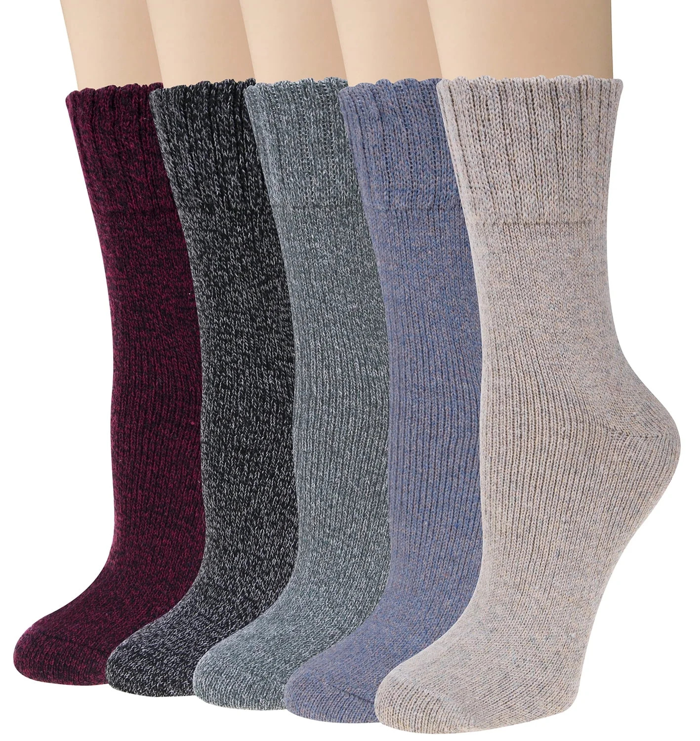 Loritta 5 Pairs Warm Wool Socks for Women, Thick Knit Thermal Crew Winter Warm Socks Size 6-9 | Walmart (US)
