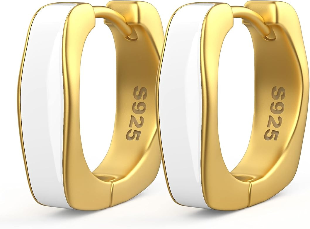 14K Gold Plated Chunky Enamel Huggie Hoop Earrings for Women - Matte Neon Colorfu Small Huggie Ea... | Amazon (US)