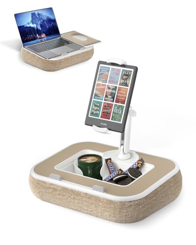 Viozon Kindle Pillow Stand Holder, Phone Holder for Bed, Laptop Lap Desk with Mouse Pad,Compatible with 4.7-13" Kindle/Tablet/Phone,10-15" Laptop, Snack Bowl&Cup Attachment&Detachable 360° Stand Arm | Amazon (US)