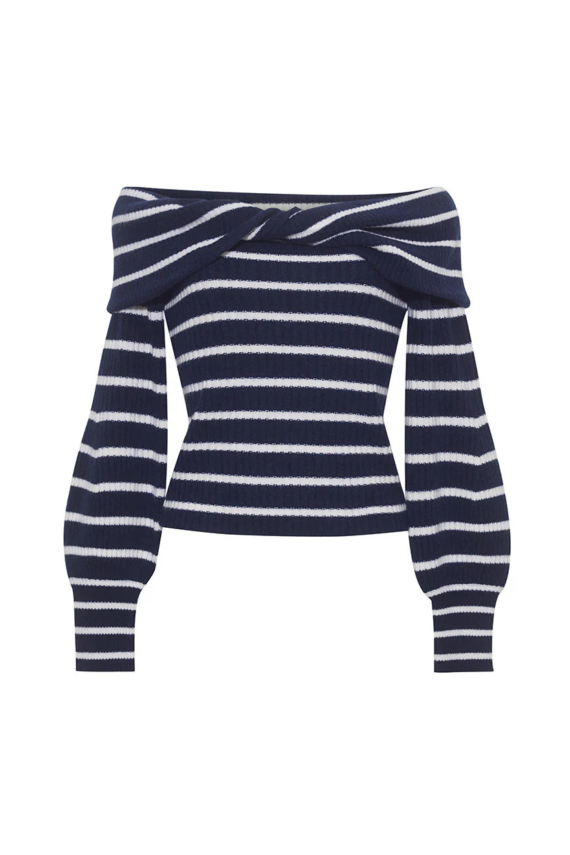 Salma Top in Navy Ivory Stripe | Over The Moon