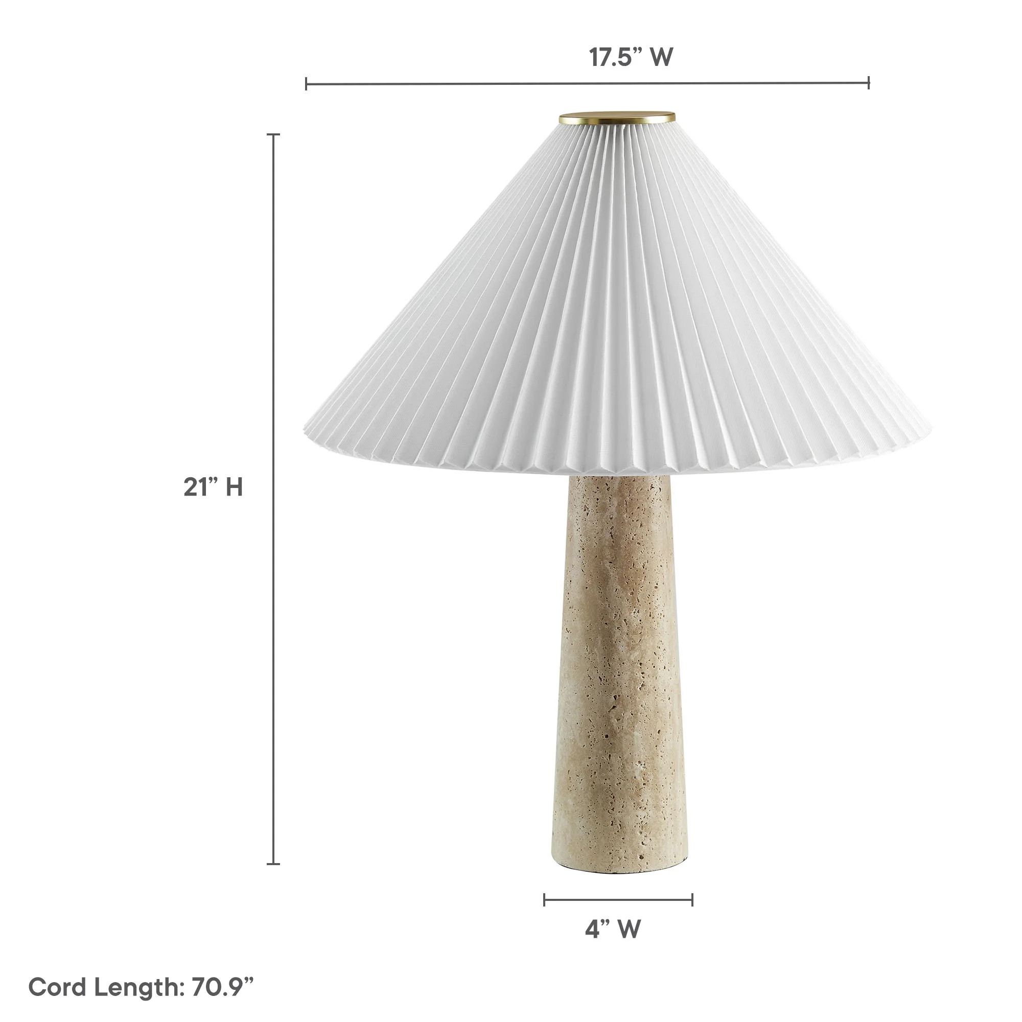 Modway Cove Travertine Table Lamp With Pleated Shade in Travertine | Walmart (US)
