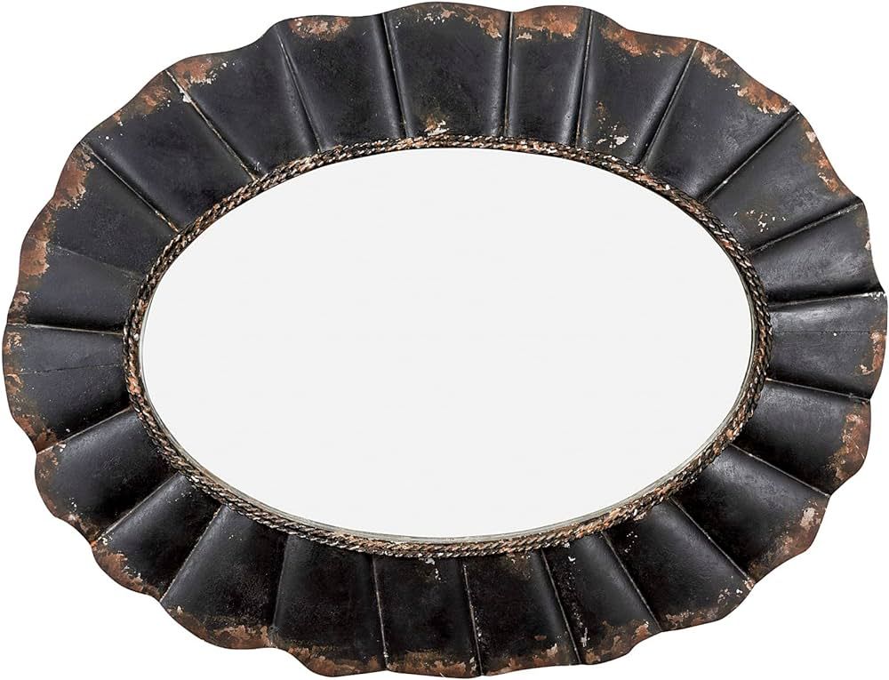 Creative Co-Op Oval Mirror with Distressed Black Scalloped Metal Frame | Amazon (US)
