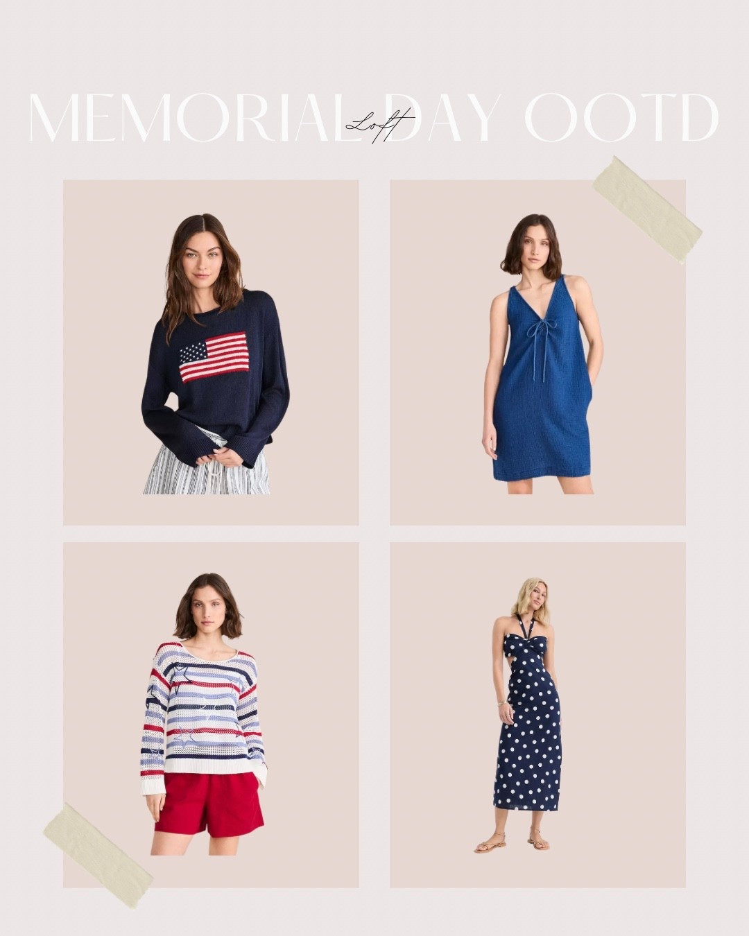 Memorial Day outfit ideas 🇺🇸 // LOFT navy American flag sweater, jean dress, striped star sweater, polka dot navy dress

#LTKSeasonal #LTKootd #LTKSaleAlert