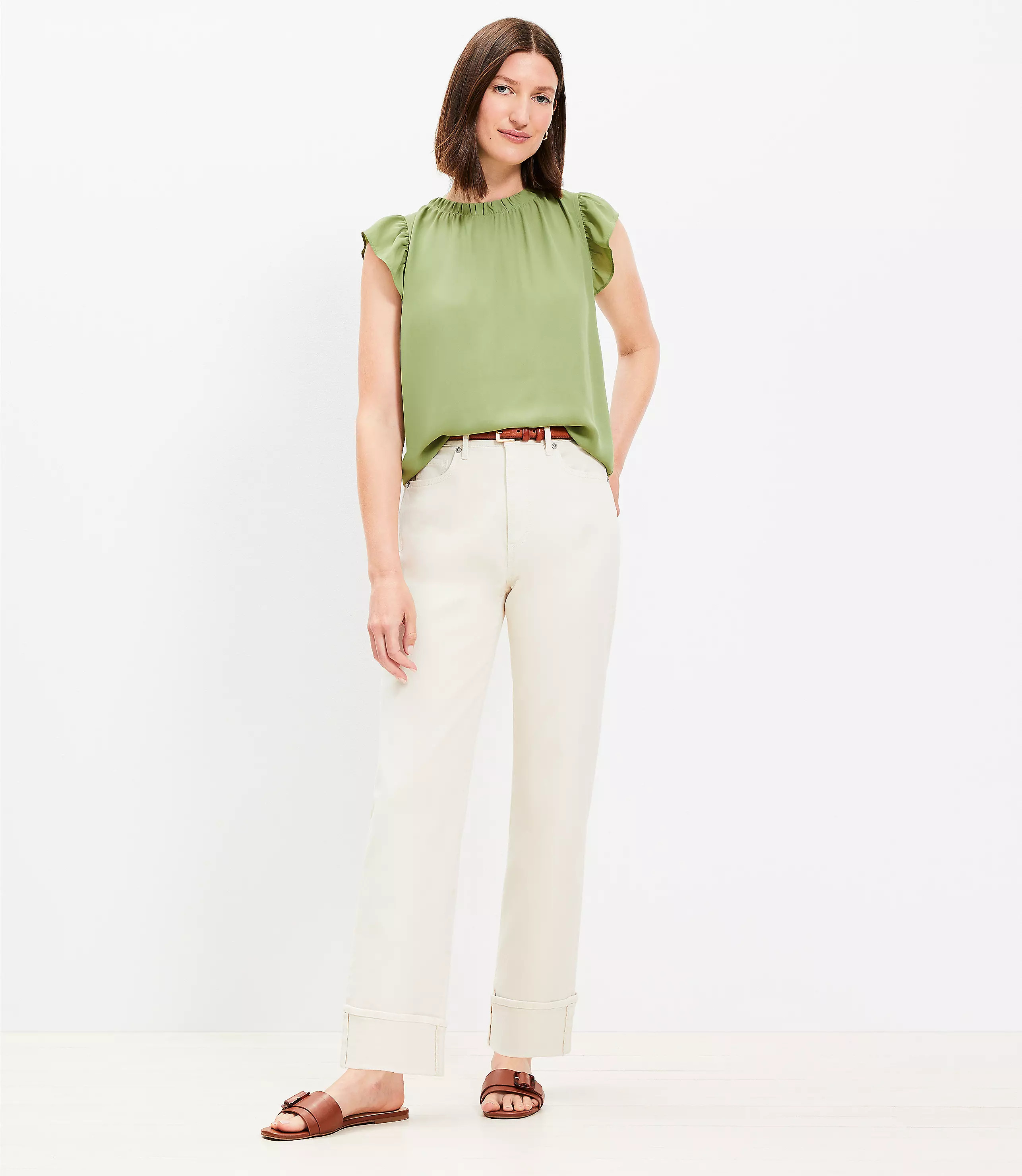 High Rise Cuffed Straight Jeans in Popcorn | LOFT