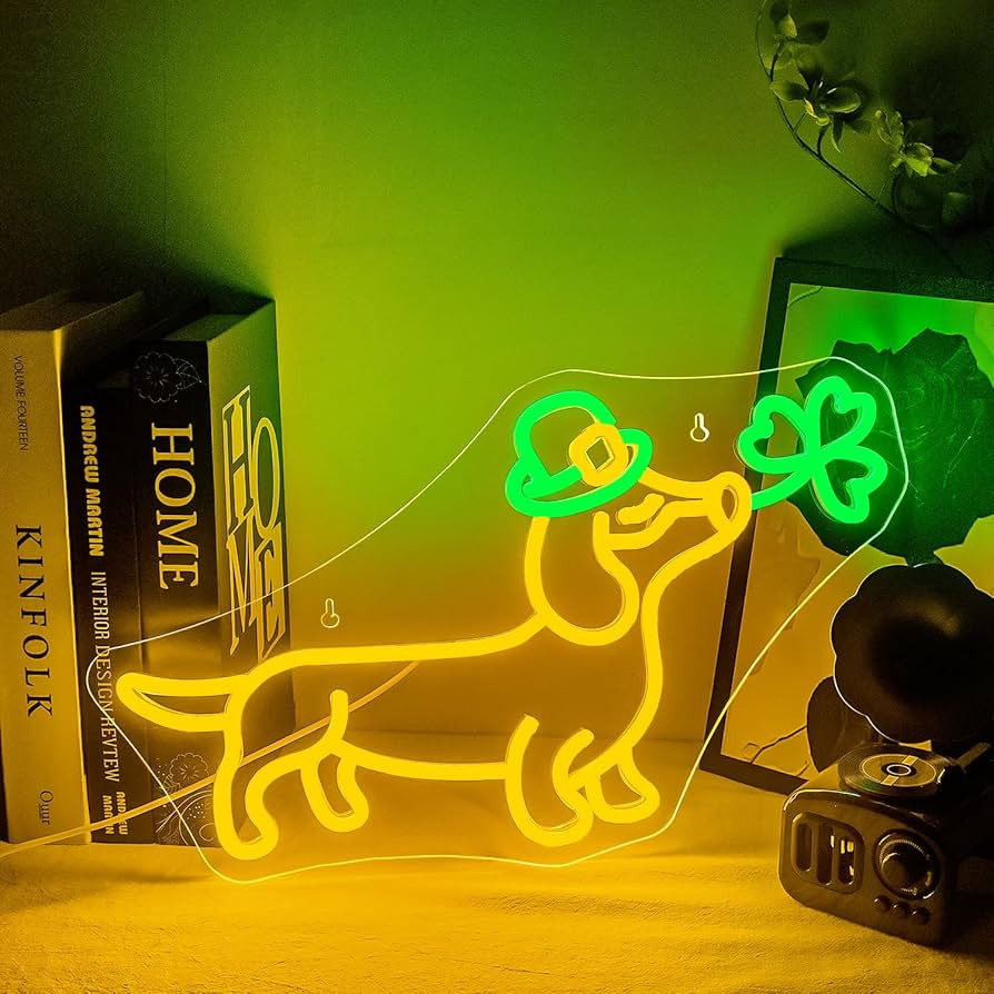 Looklight Shamrock Neon Lights Dog Sign Cute Dachshund with Hat LED Wall Decor, St Patricks Day W... | Amazon (US)