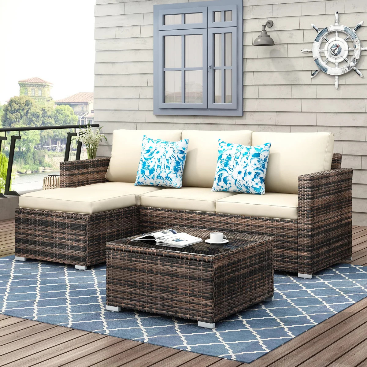 Southerland 3-Piece Wicker Patio Conversation Set Modular Sectional Set with Cushions | Wayfair North America