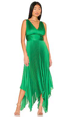 BCBGMAXAZRIA Asymmetrical Evening Dress in Medium Green from Revolve.com | Revolve Clothing (Global)