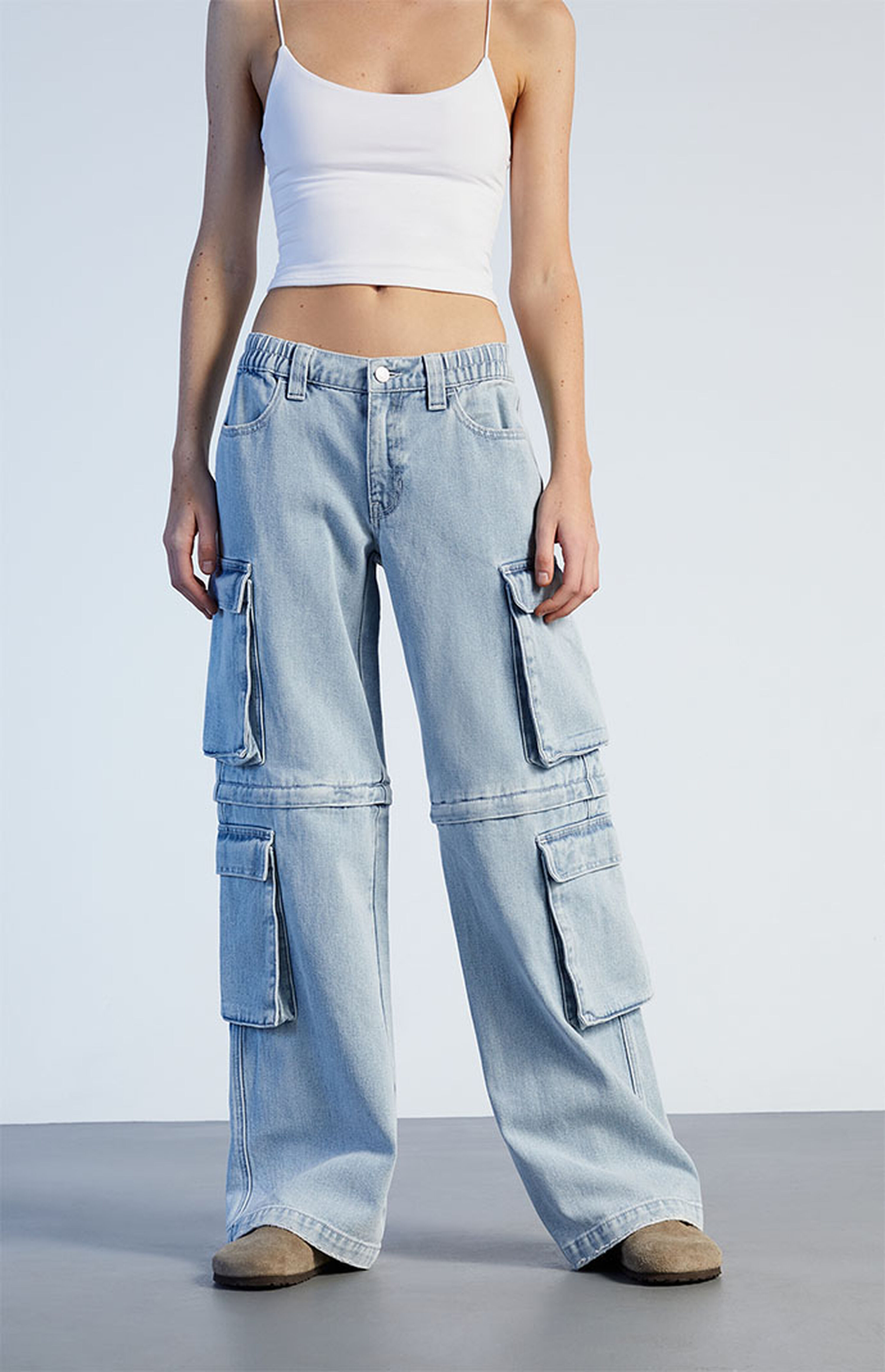 PacSun Light Blue Zip Off Low Rise Puddle Jeans | PacSun