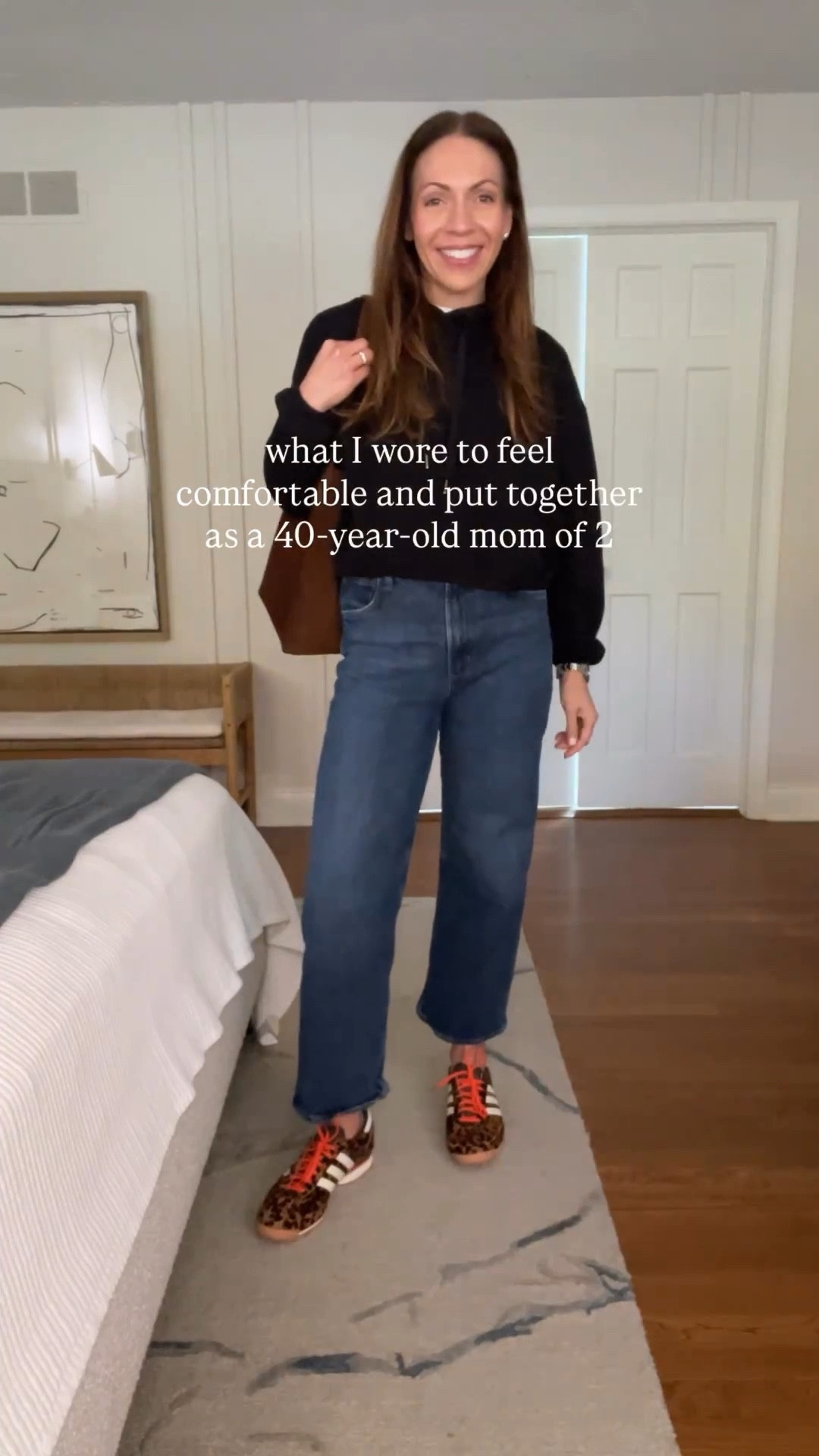 Day 9 of putting on real clothes everyday — finally decided on the cheetah sneakers. They are keepers! Everyone needs a little cheetah in their closet.

@adidas shoes
@agolde jeans
@spanx hoodie (discontinued)

✨ Comment OUTFIT, and I’ll send over outfit details. 

❤️ Follow @that.looks.great.on.you for easy, everyday style.

⸻
adidas sneakers outfit, cheetah sneakers, agolde jeans outfit, spanx hoodie outfit, easy fall outfit, casual fall look, everyday style, effortless outfits, mom style, fall weekend outfit, 40 year old mom style, cool mom style

#LTKStyleTip #LTKShoeCrush