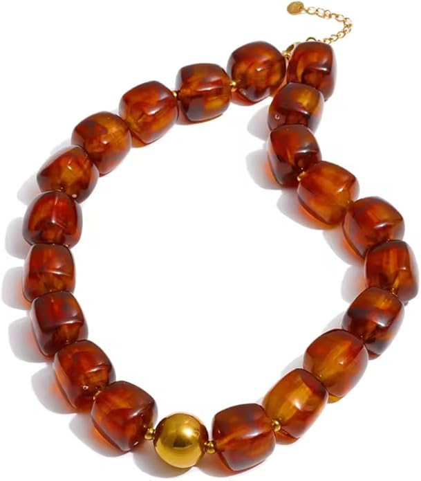 Mchic Colorful Beaded Choker Necklace for Women: Boho Large Square Acrylic Beaded Necklace Stainl... | Amazon (US)