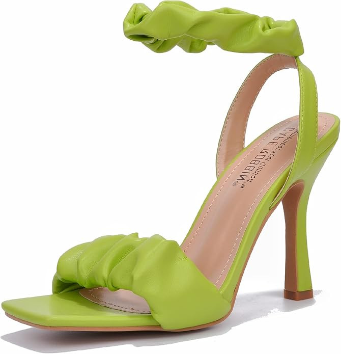 Cape Robbin Opale Sexy Slip On Heeled Sandals for Women, Ruched Ankle Strap Square Toe High Heels | Amazon (US)