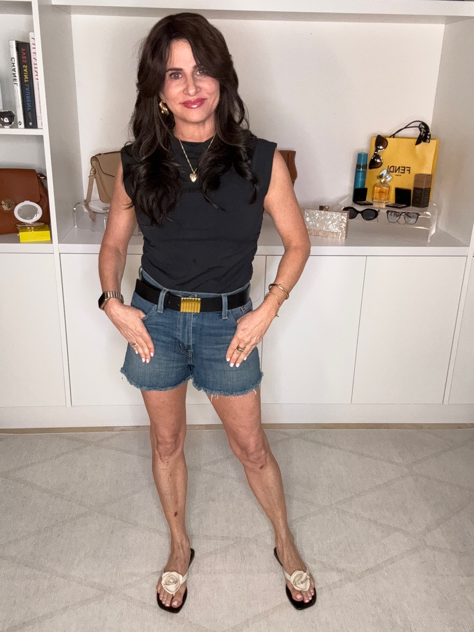 A cute, casual look. Perfect for this time of year. Shorts 25 , top size small, jelly slides TTS . 

#LTKStyleTip #LTKFindsUnder50 #LTKOver40