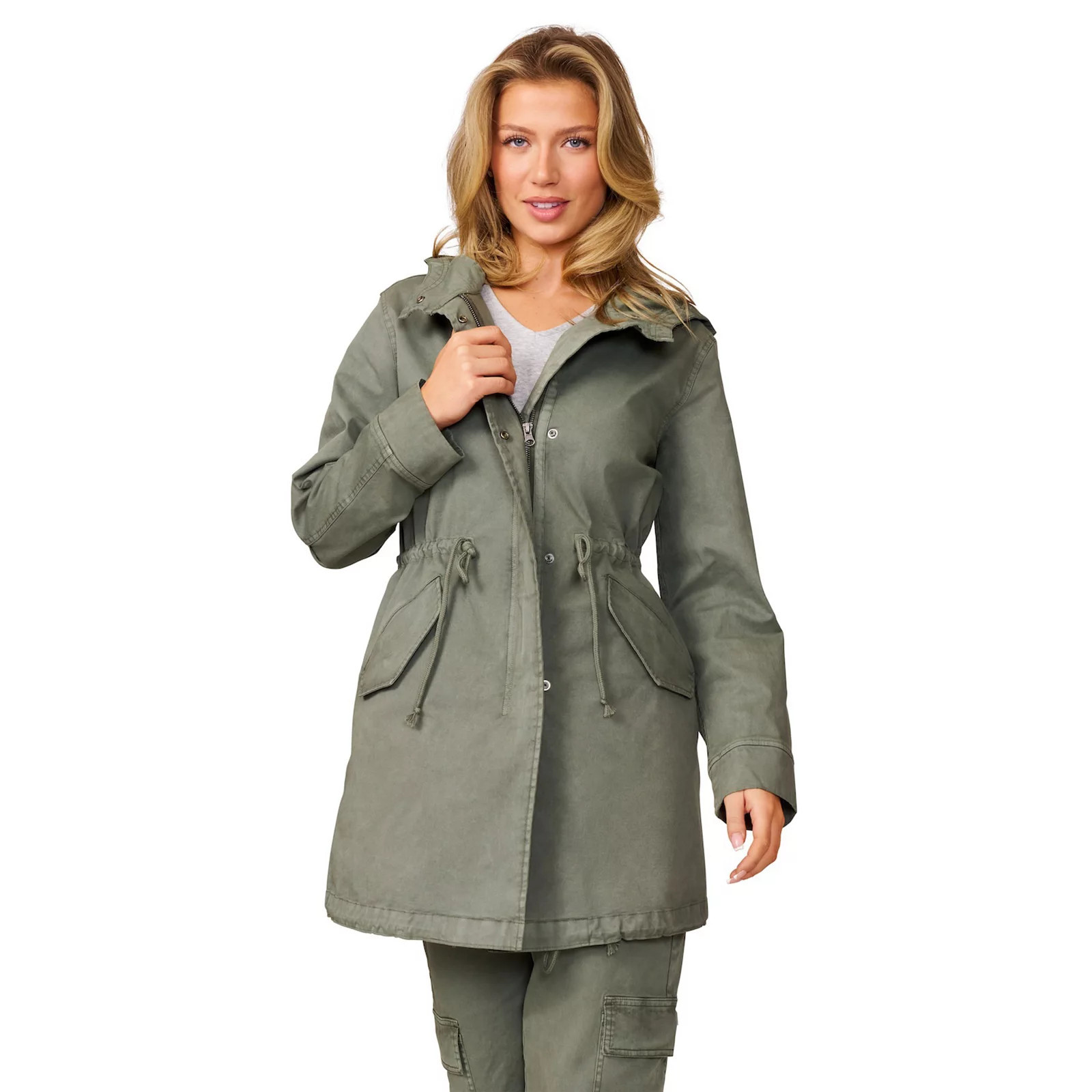 Women's Grey & Gray Hooded Cargo Jacket, Size: Large, Dry Green | Kohl's