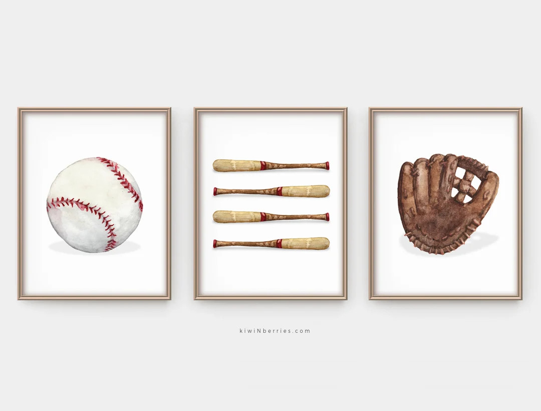 Baseball Art Print Set: Bat, Ball, Mitten (digital Download) - Etsy | Etsy (US)