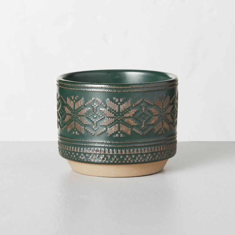 2-Wick Snowflake Embossed Ceramic Cypress &#38; Pine Seasonal Jar Candle Dark Green 11oz - Hearth... | Target