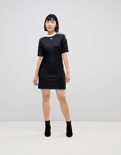 adidas Originals – adicolor – Schwarzes Kleid mit drei Streifen | ASOS DE
