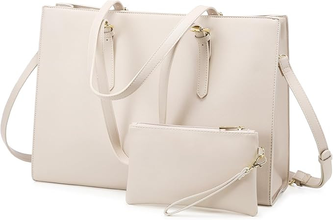 LOVEVOOK Laptop Bag for Women, Fashion Computer Tote Large Capacity Handbag, Leather Shoulder Bag... | Amazon (US)