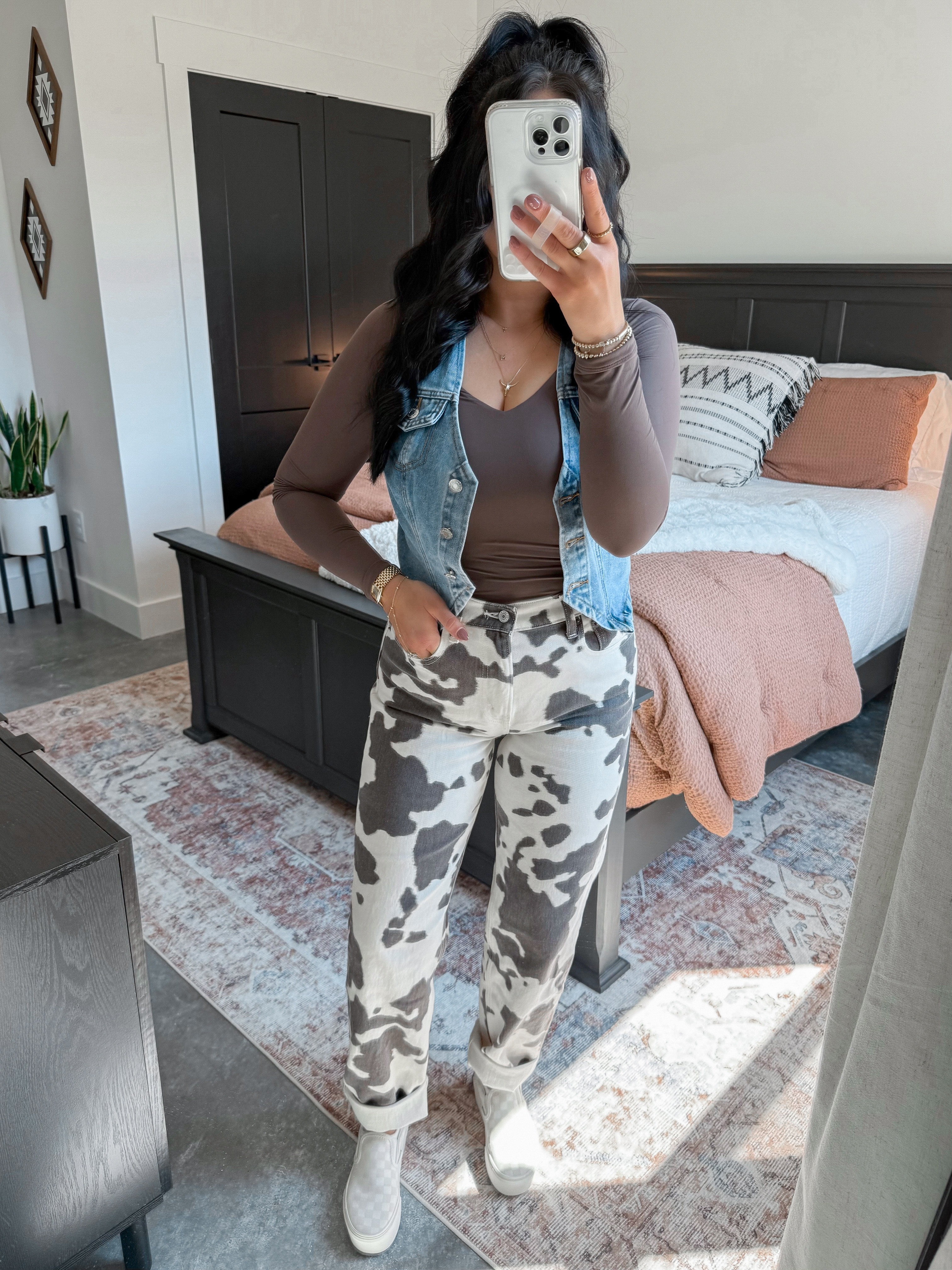 Top - small (brown color)
Denim Vest - medium (blue color)
Jeans - 26

If it's cow print, I'm buying it 🐄 Absolutely love these Abercrombie relaxed jeans! I'm typically between a 26 and 27 lately, but the 27 was slightly too loose in the waist for me so I stuck with the 26 since they do give with wear! I paired them with this seamless top from amazon (love how the color matches the jeans perfectly!), added one of my all time favorite denim vests and finished the look with some neutral checkerboard platform vans sneakers. 🤍

 

 #LTKFindsUnder50 #LTKFindsUnder100 #LTKShoeCrush