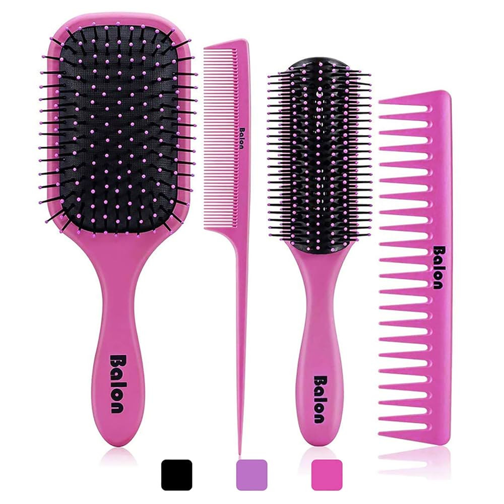 4Pcs Detangling Brush Set for Women - Paddle Brush for Wet or Dry Straight, Long, Thick, Curly, N... | Amazon (US)