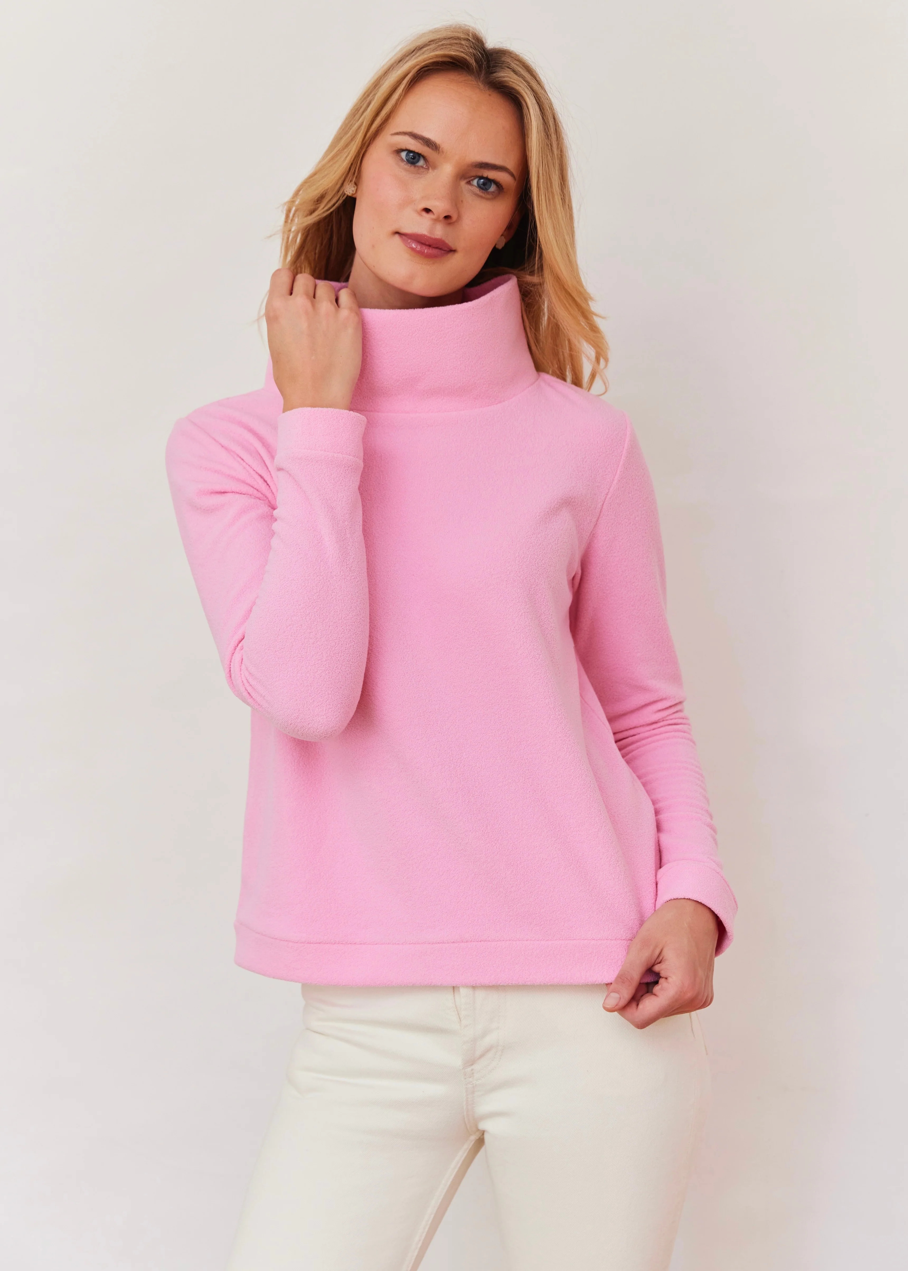 Park Slope Turtleneck in Terry Fleece (Prism Pink) | Dudley Stephens