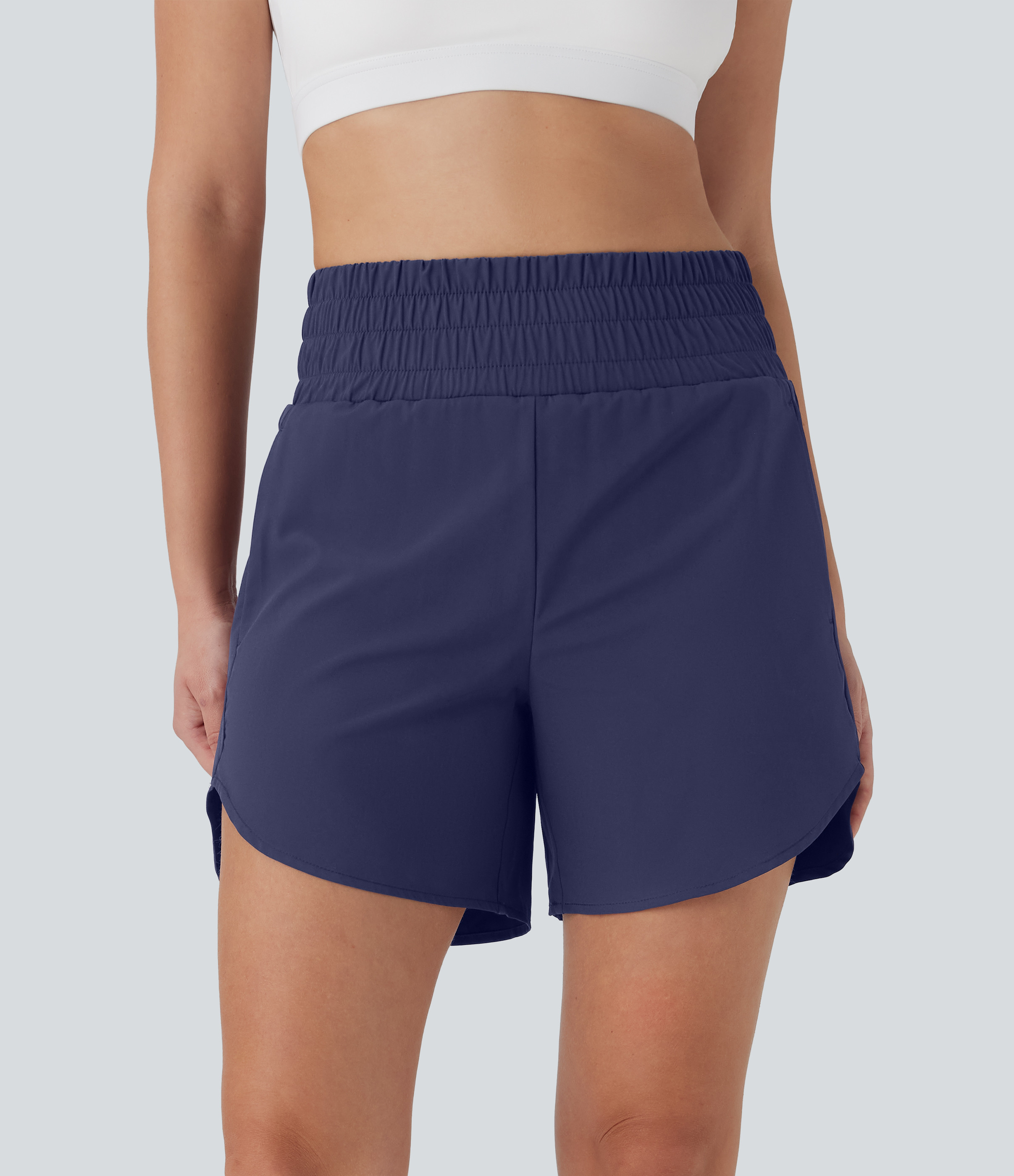 Halara Breezeful™ High Waisted Pockets 2-in-1 Curved Hem Quick Dry Running Shorts 5.5''-Longer Length Gym Short - Patriot Blue - XL | HALARA