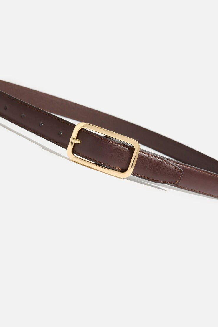 Rounded Rectangle Slim Faux Leather Belt | Dynamite Clothing