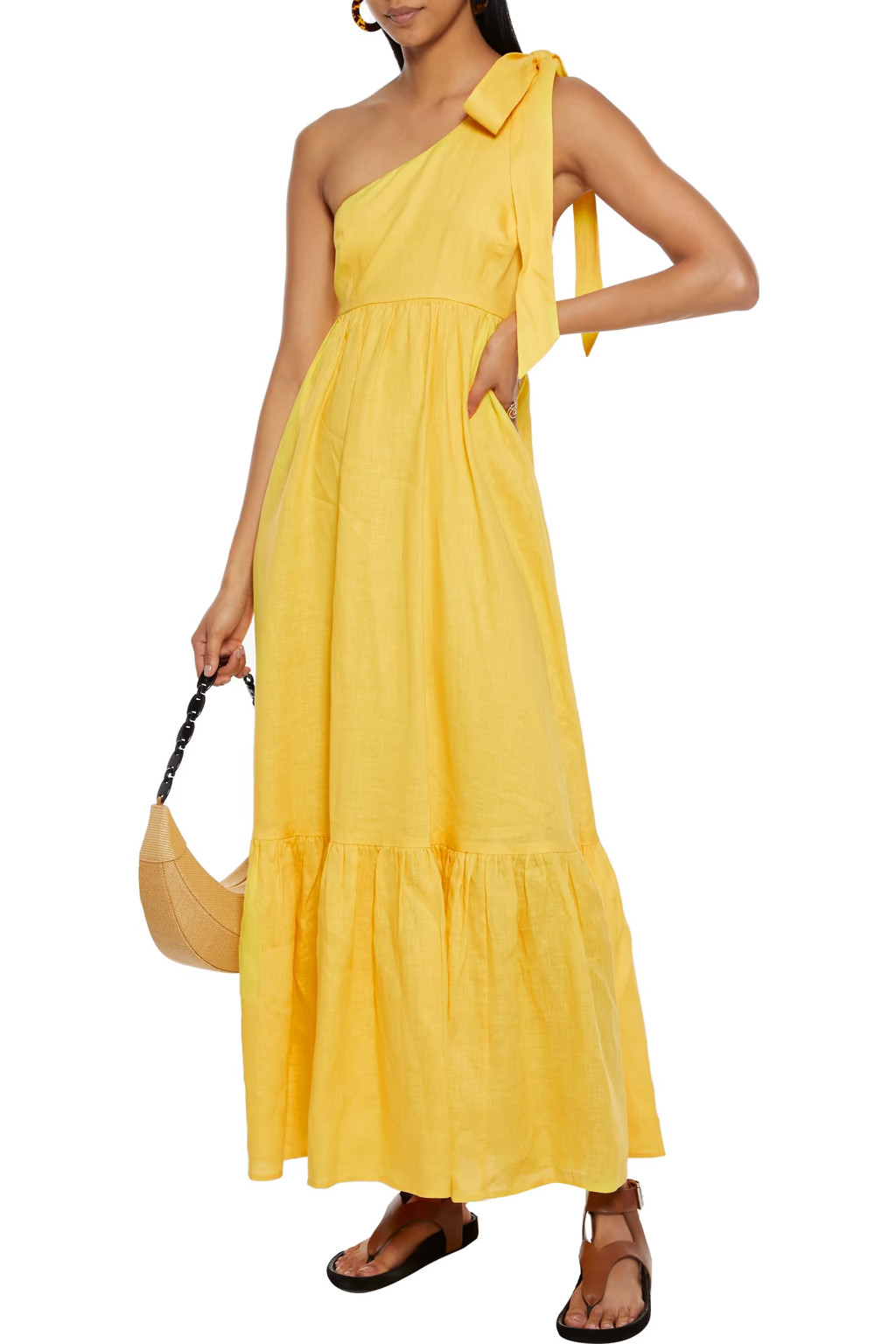 Juliette one-shoulder bow-detailed linen maxi dress | The Outnet (US and CA)