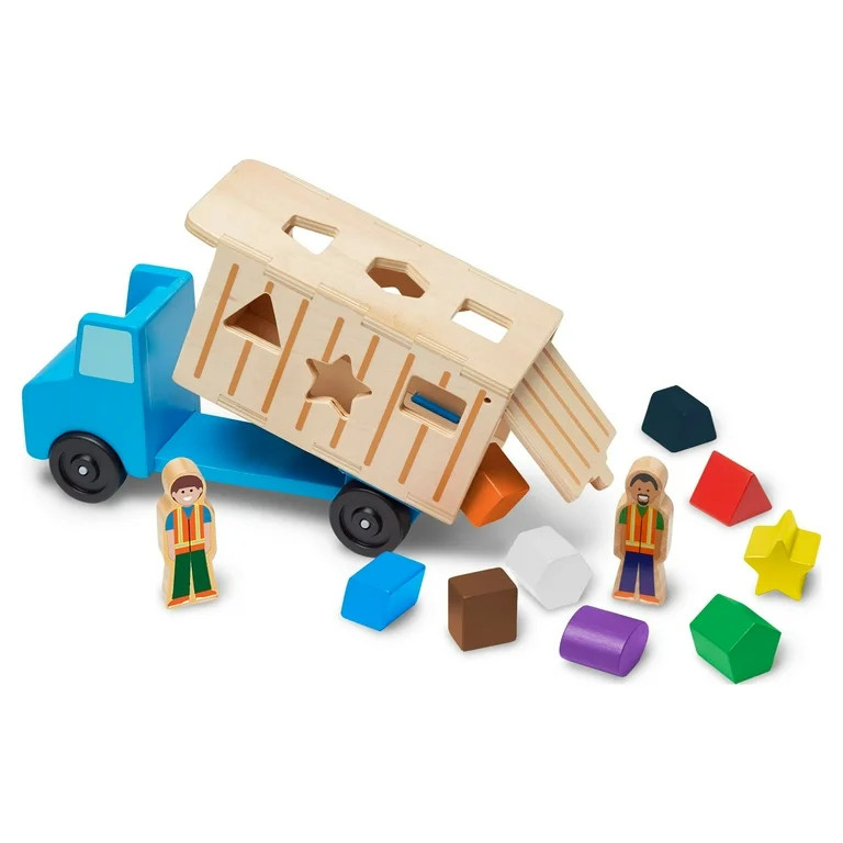 Melissa & Doug Shape-Sorting Wooden Dump Truck Toy With 9 Colorful Shapes and 2 Play Figures | Walmart (US)