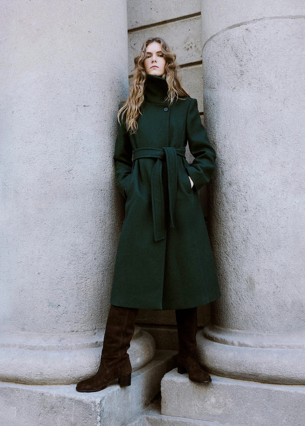Manteco wool coat with belt green - Woman - XS - MANGO | Mango (US/MX/AU)