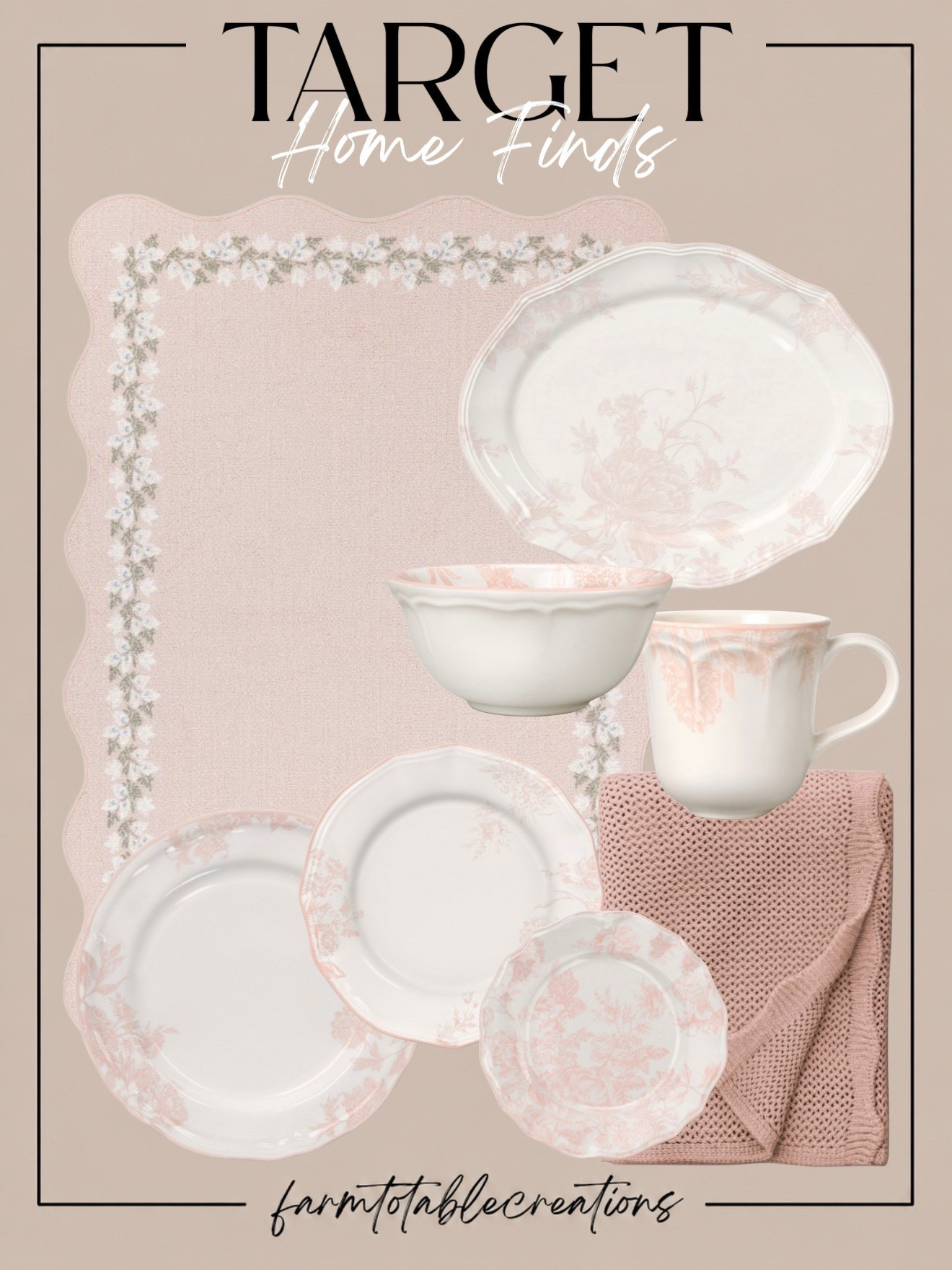 Pretty in Pink: Target Finds 🌸

Add a soft, romantic touch to your table with these charming Target home finds. Delicate blush florals, scalloped details, and cozy coordinating linens create a timeless tablescape that’s perfect for everyday dining, brunch with friends, or special celebrations.

Follow @farmtotablecreations on Instagram for more cozy home finds and trending decor.

#LTKHome #LTKTarget #TargetHome #TargetFinds #TableDecor #Tablescape #SpringDecor #BlushDecor #DiningRoomDecor #HomeDecor #CozyHome #ModernCottage #AffordableDecor #EntertainingAtHome #HomeStyling

#LTKHome