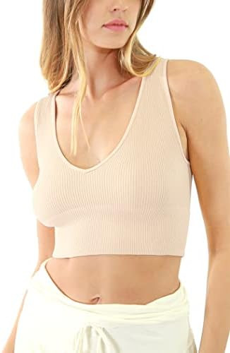 NIKIBIKI Women Seamless Plunge V-Neck Ribbed Crop Top, Made in U.S.A, One Size | Amazon (US)