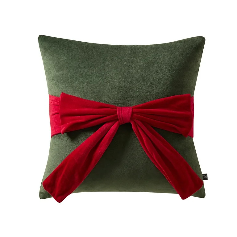 My Texas House 20" x 20" Green/Red Velvet Bow Decorative Pillow | Walmart (US)