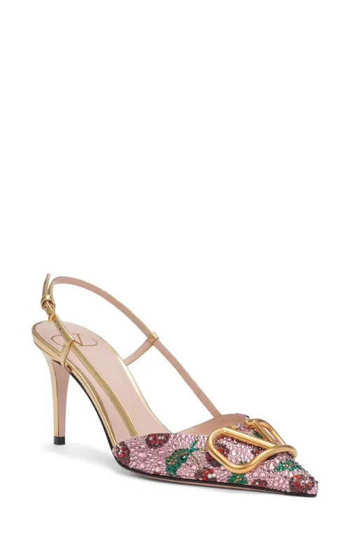 Valentino Garavani VLOGO Signature Cherryfic Crystal Metallic Slingback Pump in Pink Multi at Nordstrom, Size 9.5Us | Nordstrom