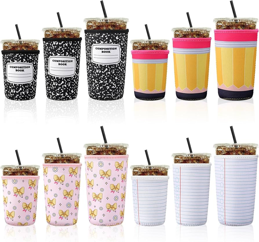 12 Pcs Teacher Appreciation Gifts Bulk Reusable Iced Coffee Sleeves for Teachers Iced and Hot Dri... | Amazon (US)
