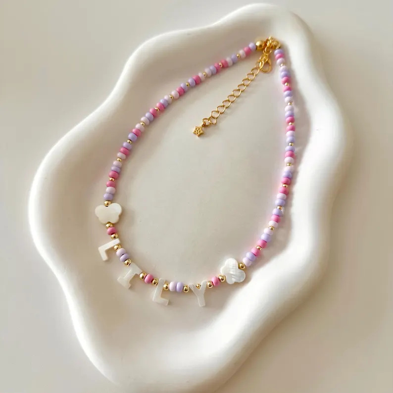 Custom Colorful Beaded Name Necklace, Little Girl Personalized Choker - Etsy | Etsy (US)