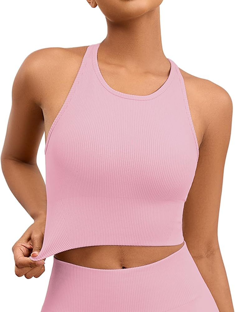 Yoga Sports Seamless Bras for Women Longline Tank Top with Built-in Gym Workout Racerback Bra Top... | Amazon (US)