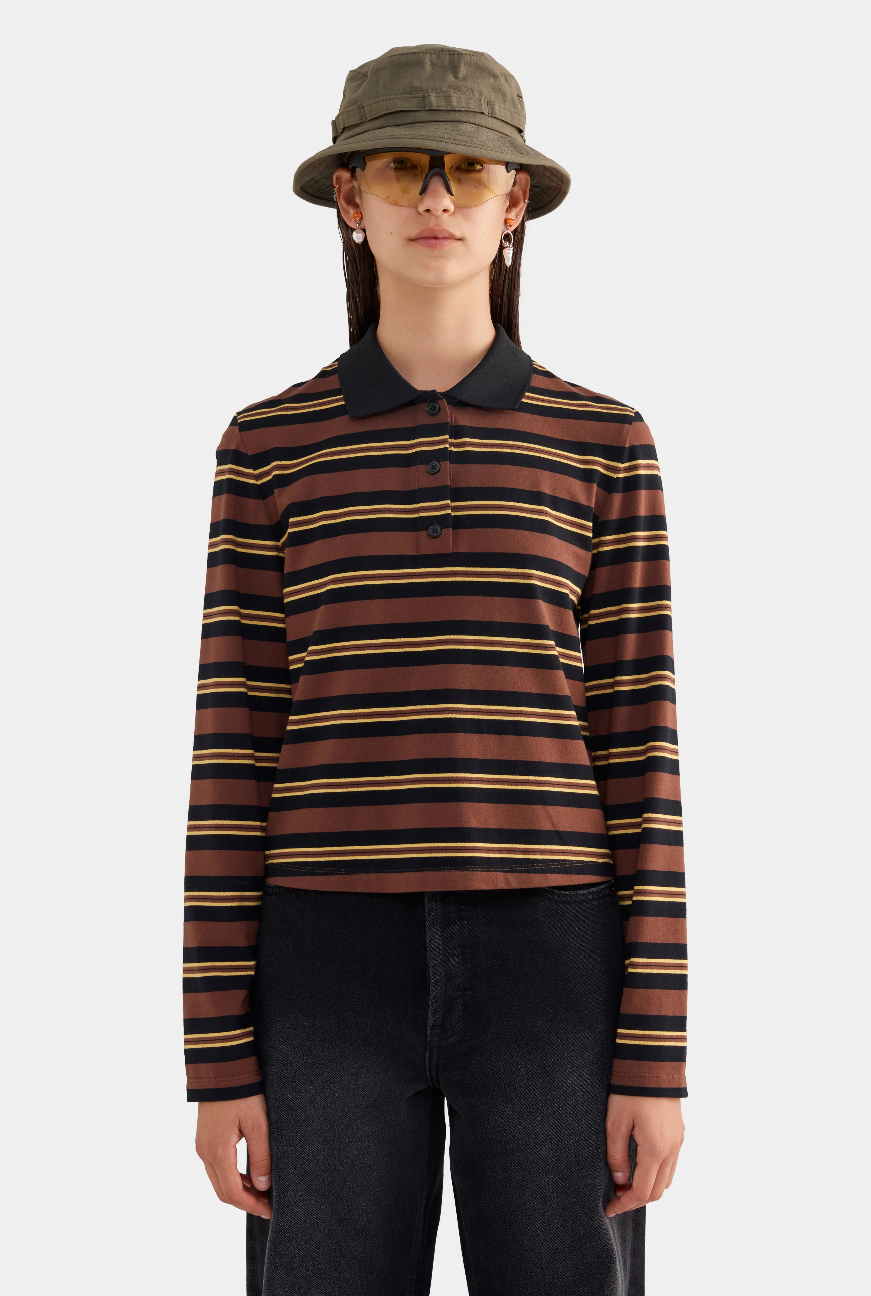 Womens Striped Long Sleeves Jersey Polo in Stripe | Venroy | Venroy AU
