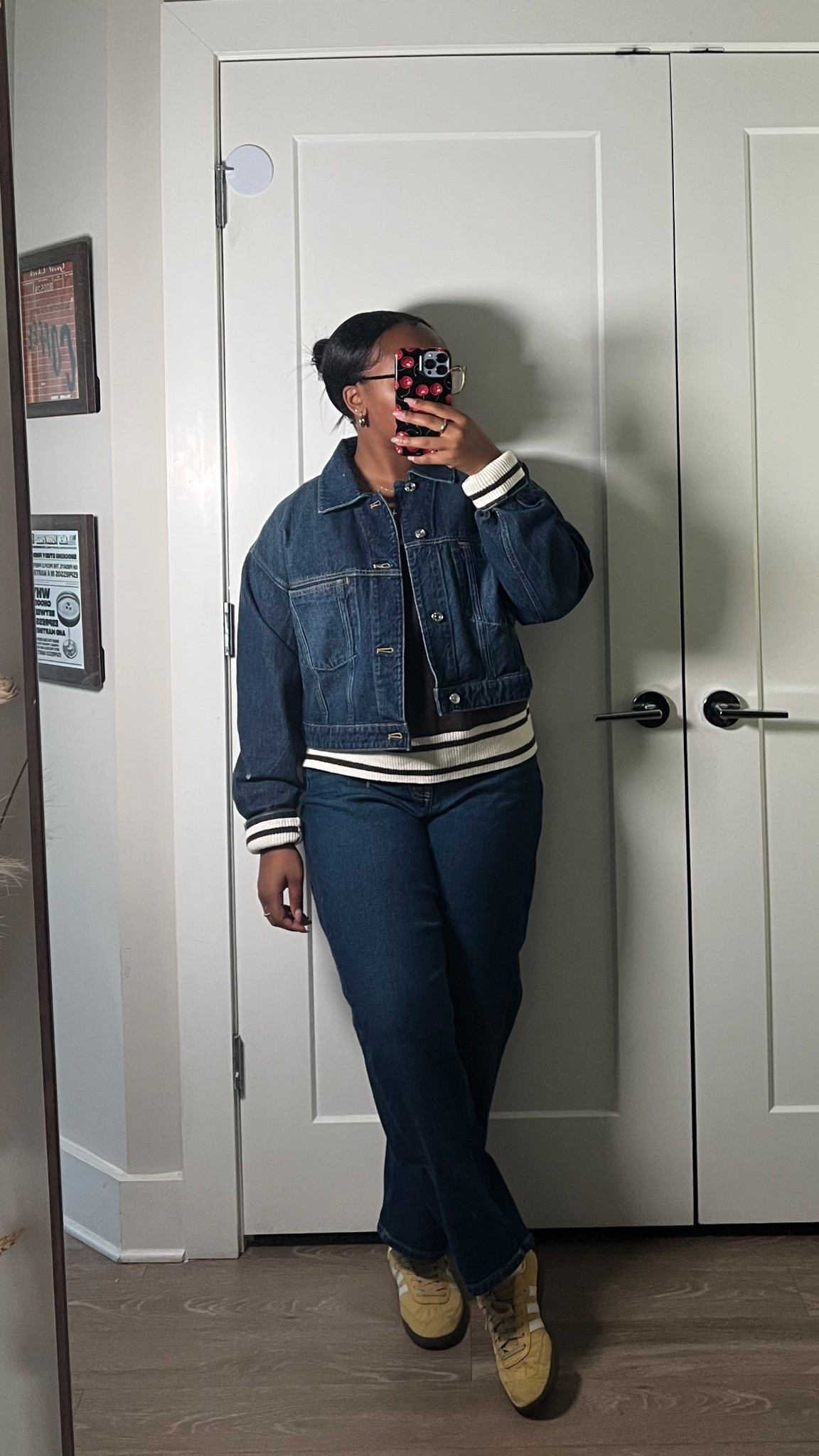 Fall ootd 🫶🏾
Jeans: M, regular inseam
Jacket: L (sized up for a looser fit)

Spanx Denim jacket, barrel leg jeans, old navy vneck sweater, adidas sambas

#LTKStyleTip #LTKWorkwear #LTKootd