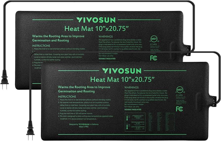 VIVOSUN 2 Pack Durable Waterproof Seedling Heat Mat Warm Hydroponic Heating Pad 10" x 20.75" MET ... | Amazon (US)