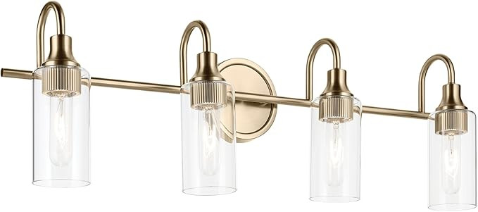 Kichler Kavi 31.5" 4-Light Vanity Light with Clear Glass in Champagne Bronze, Damp Rated, for Bat... | Amazon (US)