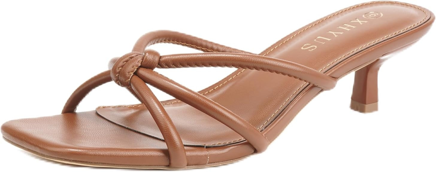 Women's Spaghetti Strap Square Open Toe Kitten Heel High Heel Sandals, Knot Design, Summer Fashio... | Amazon (US)