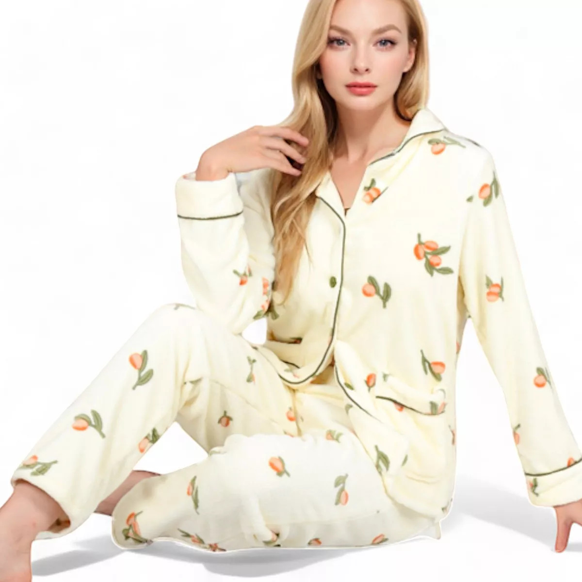 Anna-Kaci Women's Fruit Print 2-Piece Pajama Set with Soft Plush Fabric and Piping Trim Details | Target