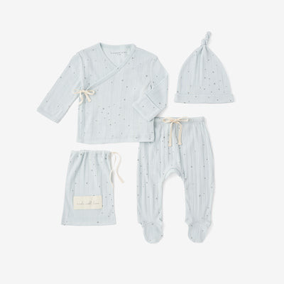 Blue Celestial Organic Cotton Ribbed Layette Set | Elegant Baby